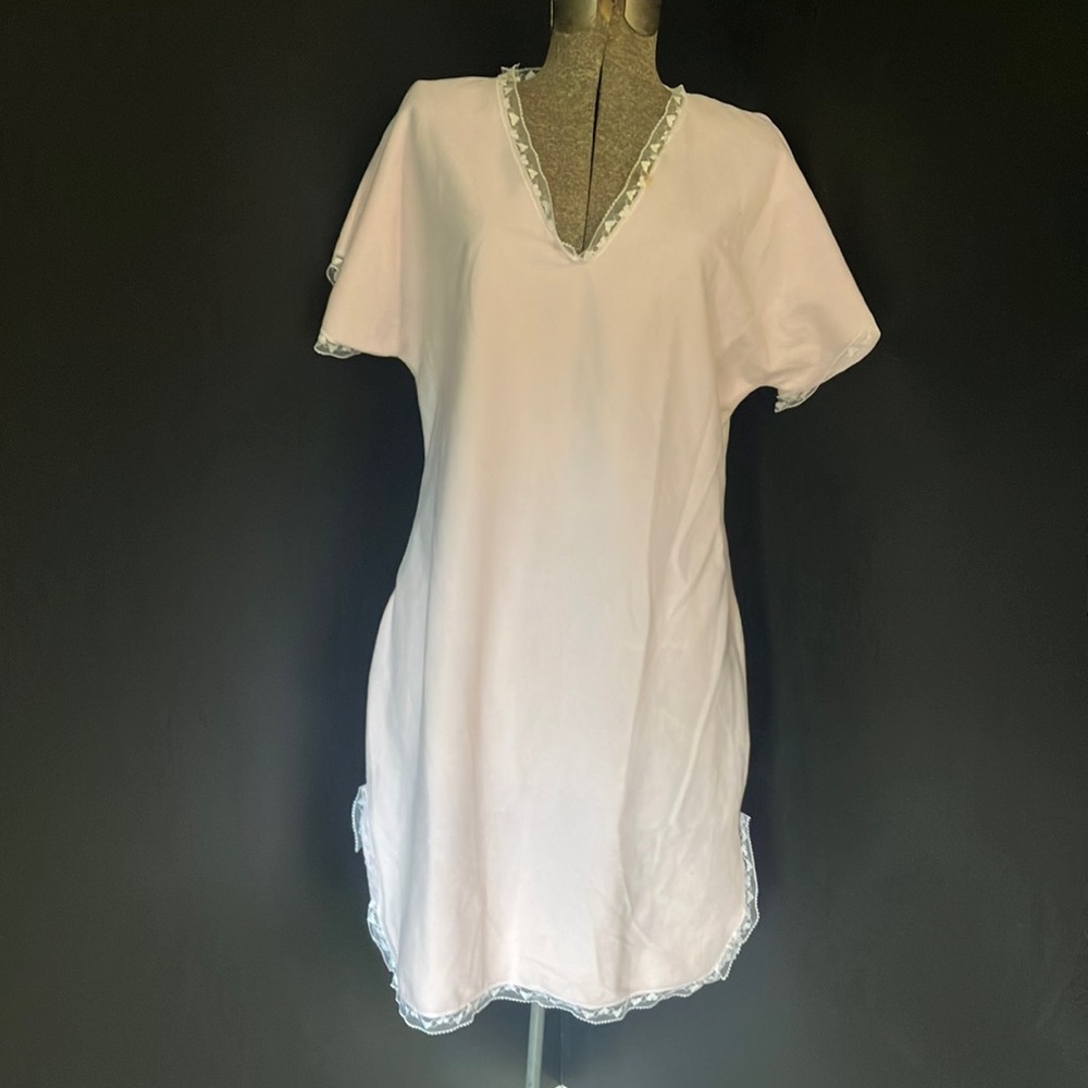 Vintage Handmade Light Pink Fleece Night Gown with Heart Lace Accents
